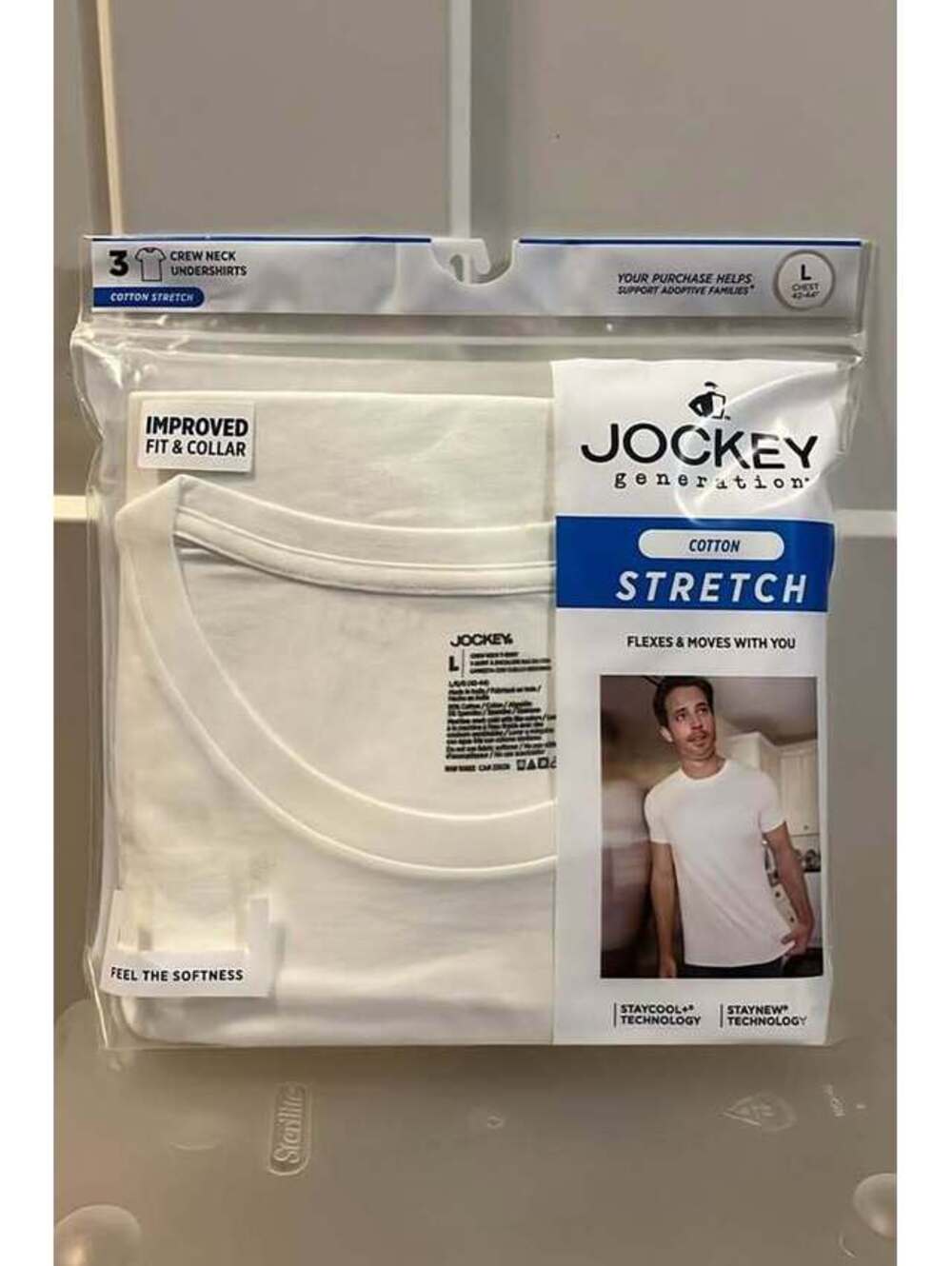 Jockey Generation Men's Cotton Stretch Crew Neck 3-Pack Undershirt size large